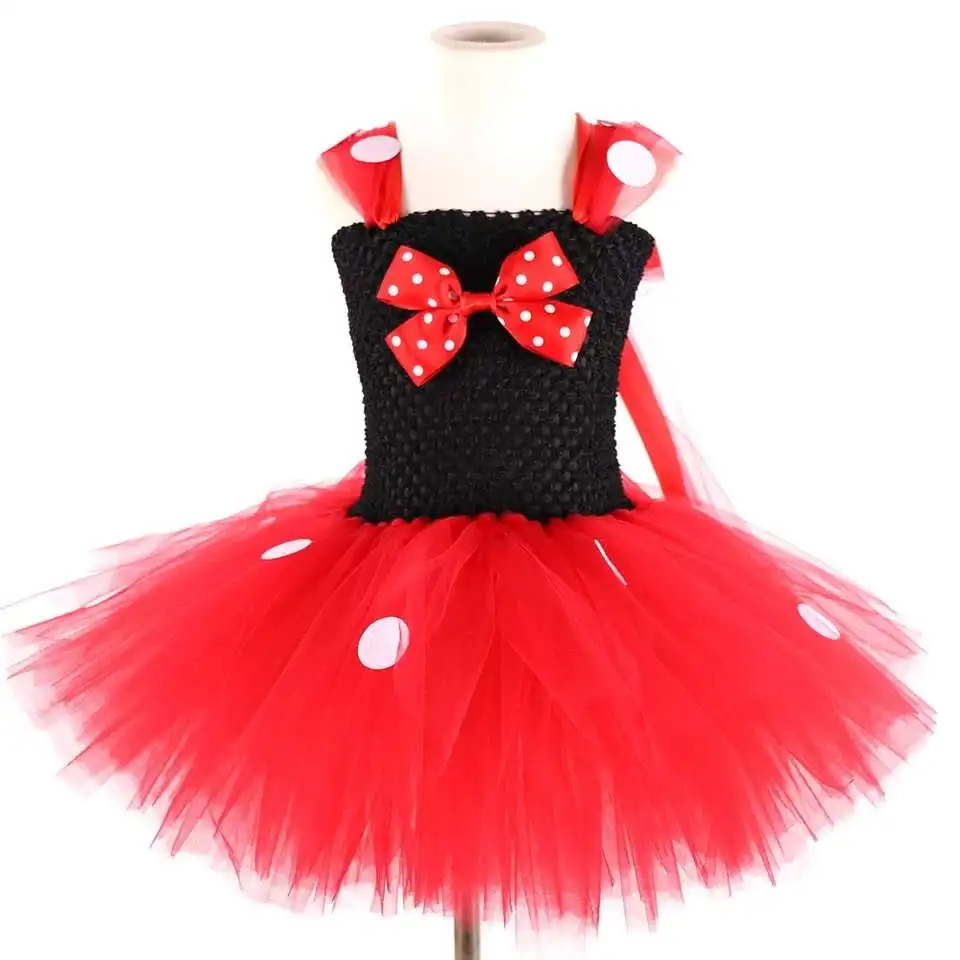 

Red Black Minnie Cartoon Children Girls Tutu Dresses with Headband Kids Girls Halloween Party Clothes Minnie Dresses