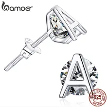 Bamoer, ослепительный светильник, алфавит и серьги с буквой для женщин, свадебные массивные украшения, 925 пробы, серебро, Brincos SCE739