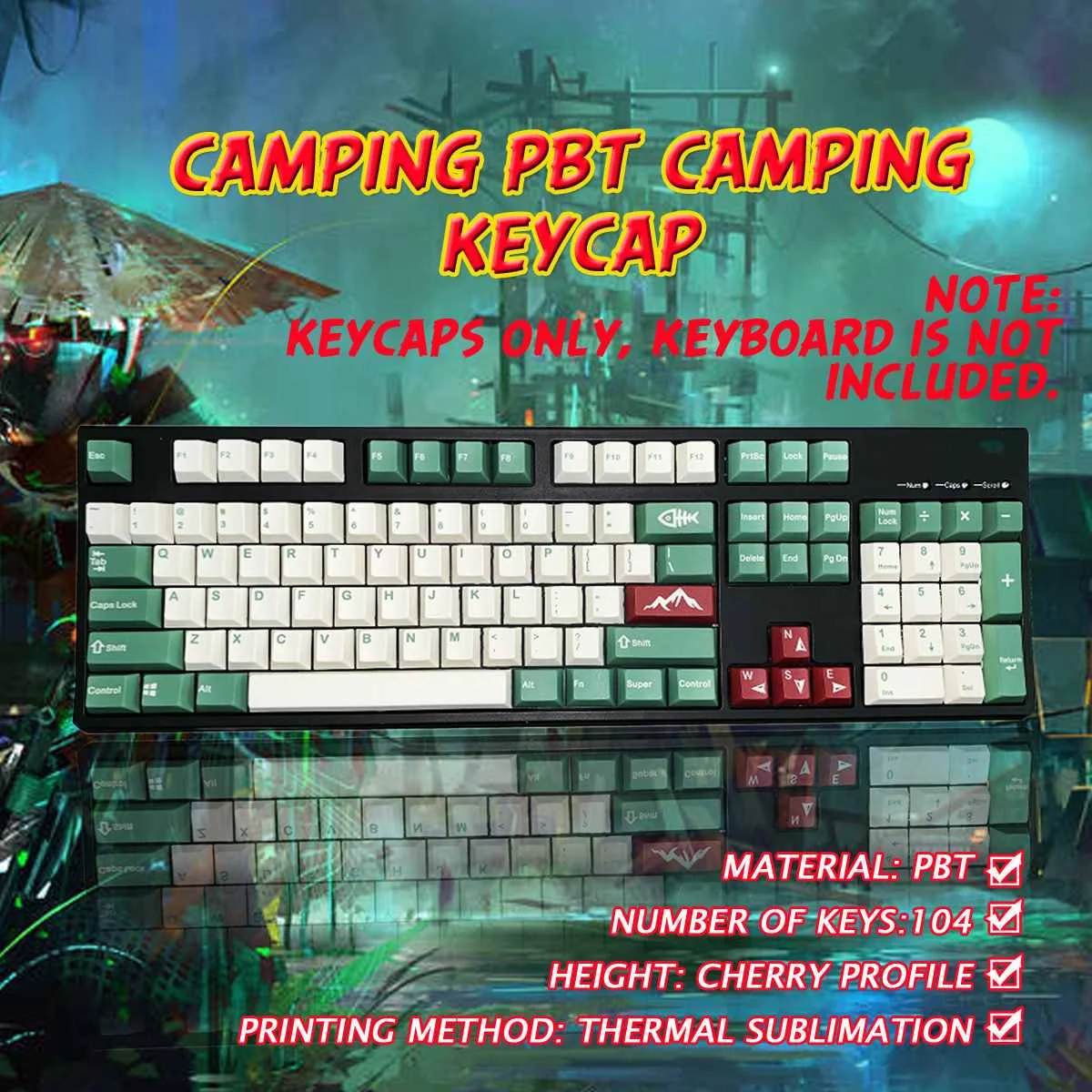 

104 Keys Five - Sided Layout Pbt Keycaps Profile Keys Gaming Mechanical Keyboard Camping Dye-subbed Keycap Sublimation Keycap Wa