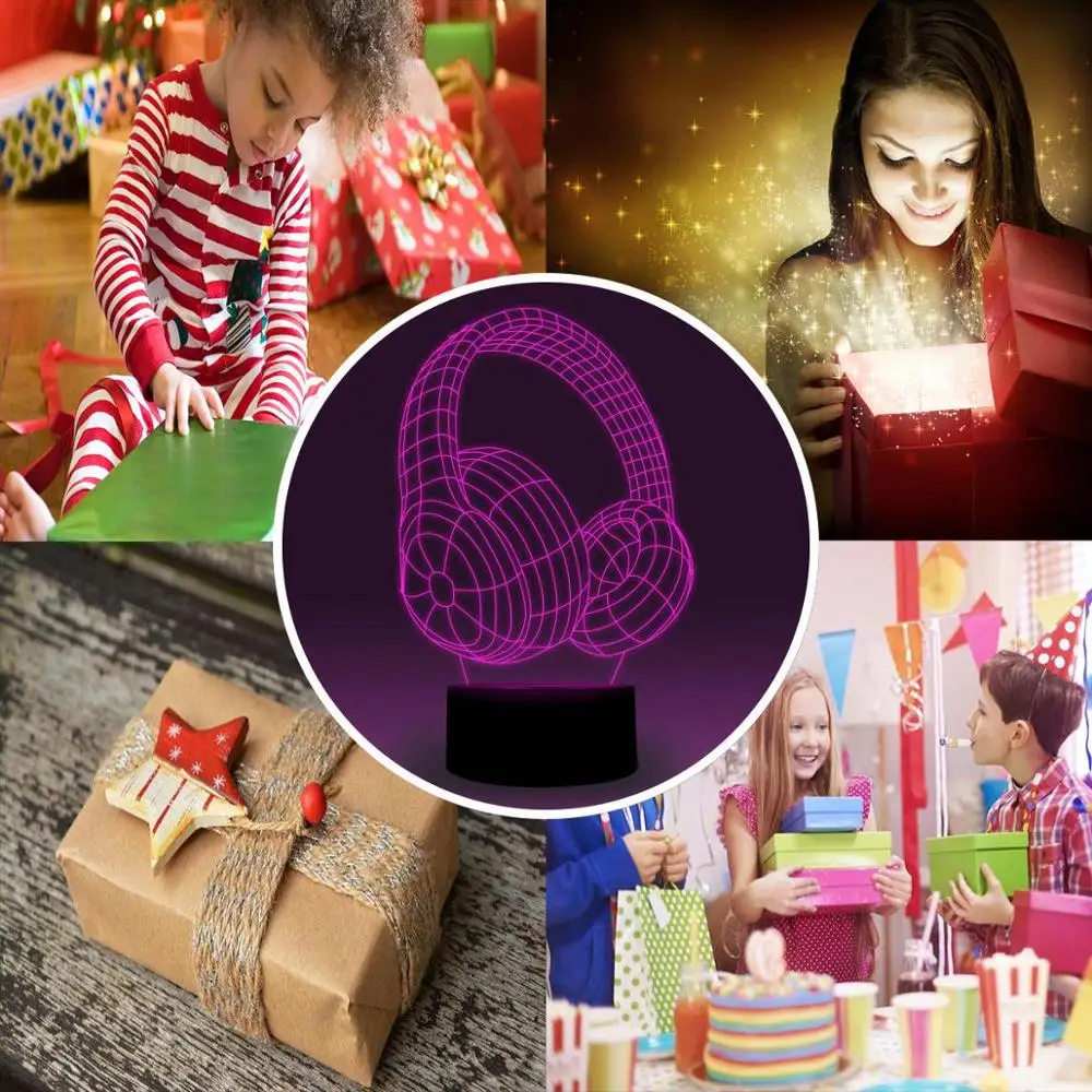 NiteApps 3D наушники ночник настольная лампа Иллюзия украшение лампа подарок на день рождения приложение/сенсорное управление