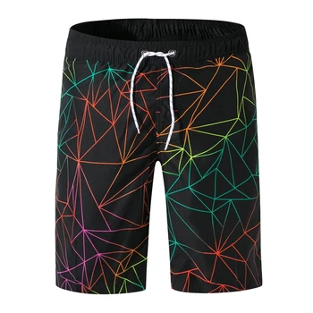

Men Beach short masculino Loose Drawstring Casual Beach Shorts Inner mesh Back pocket Summer geometric Printed Beach Short