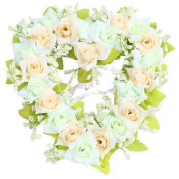 

Heart Shaped Artificial Flower Wreath Door Decoration Hanging Wreaths with Silk Ribbon for Wedding Decoration 22x21x3.5cm