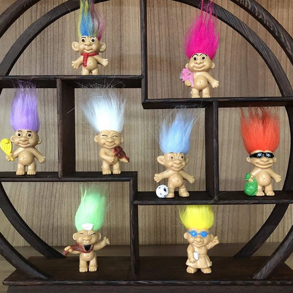 Vintage 8 Pieces Colorful Lucky Troll Doll Leprocauns Dollhouse Mini Figures Toy – Party Favors, Collections, Arts and Crafts