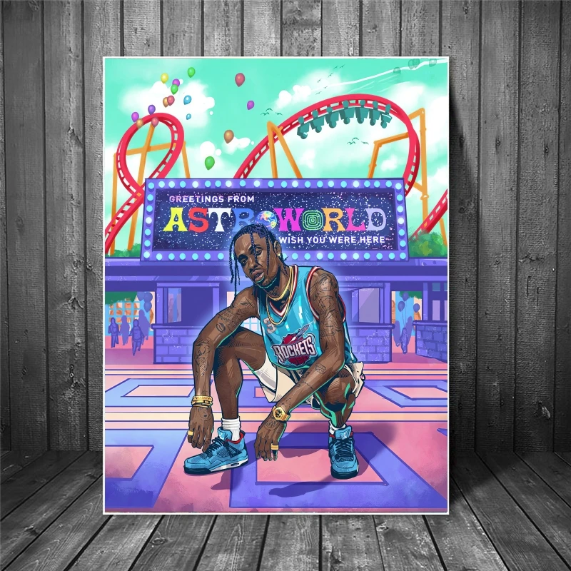 

Rapper Travis Scott Astr World Neon Cuadros Posters Wall Art Pictures Print Canvas Painting For Kids Boys Living Room Home Decor