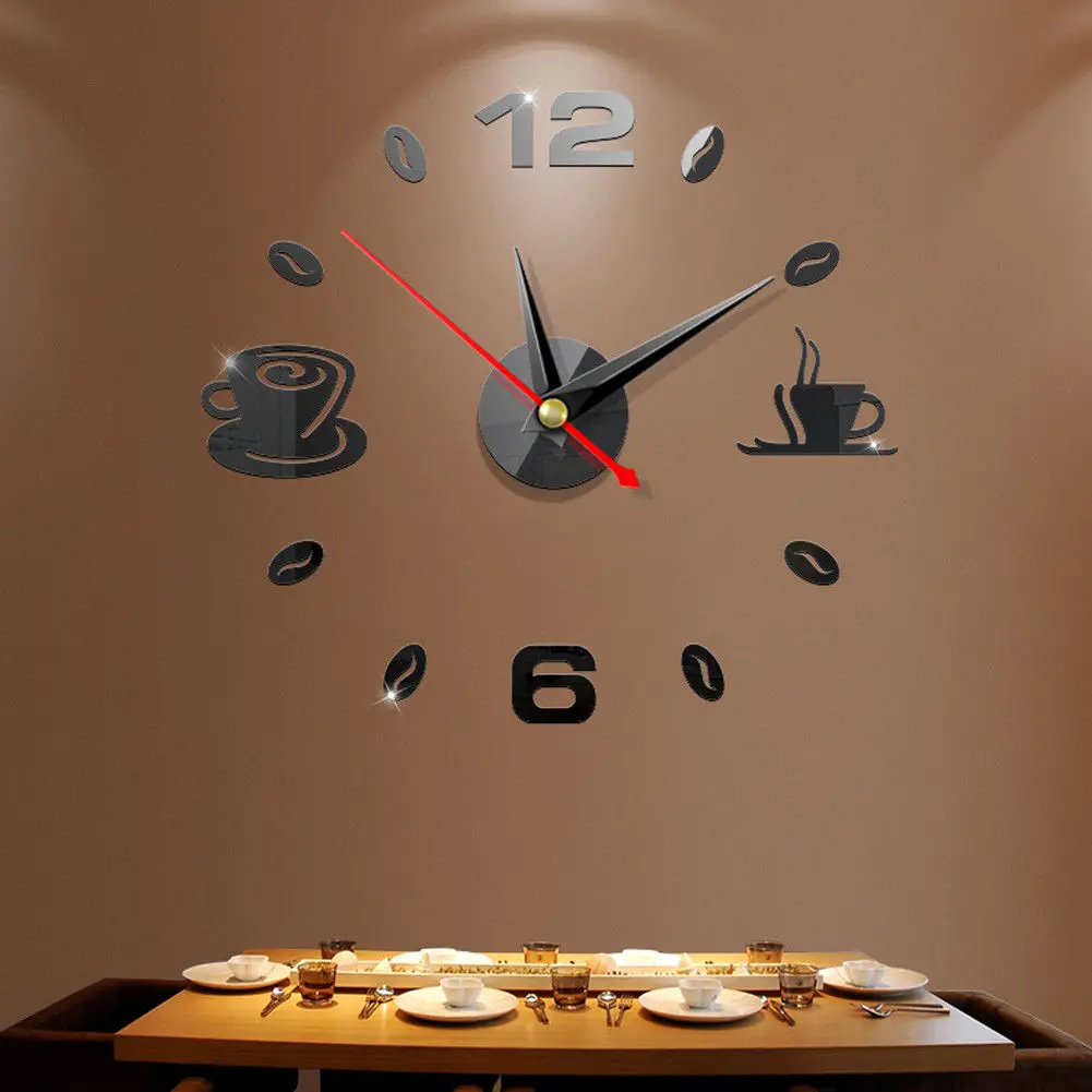 3D большие настенные часы с зеркальной поверхностью стикер большие часы Наклейка домашний декор уникальный подарок DIY стикер s - Цвет: Черный