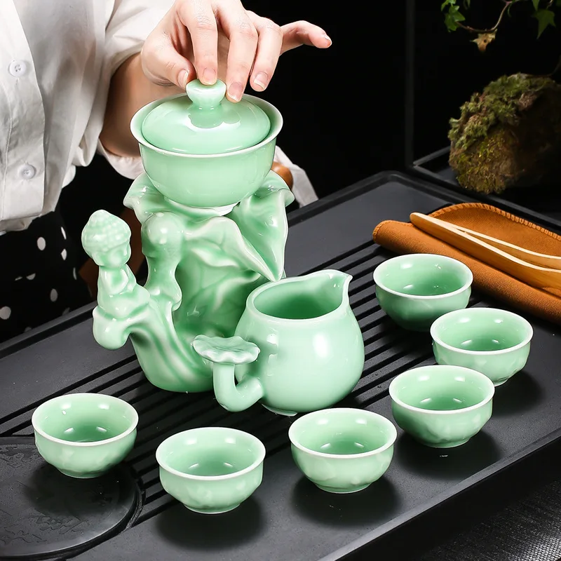 

Whole Set Kung Fu Fully Semi-automatic Teapot Graphite Fortunes Tea Set Customizable Company Logo Gift