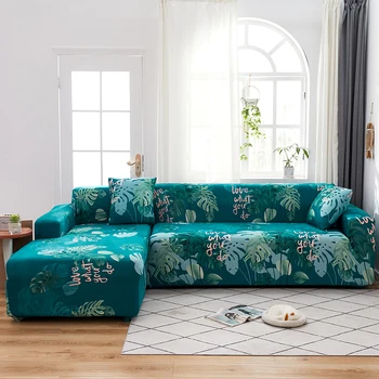 Fundas elásticas con dibujo de planta para sofá, cubiertas de esquina para sala de estar, en forma de L, seccionales, Diván, Cheslong