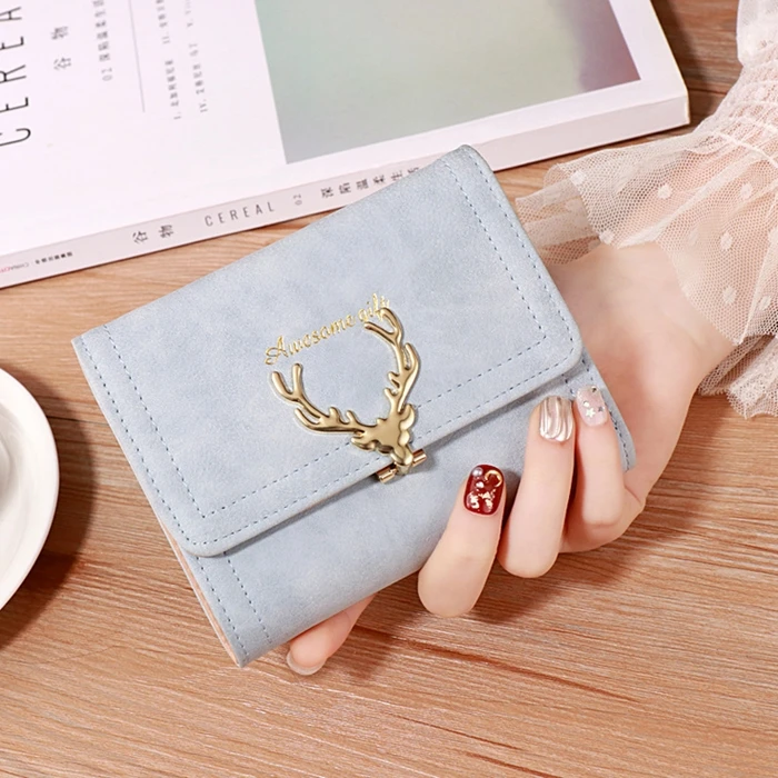 Light Blue Женский кошелек, женский короткий кошелек для монет, многофункциональный Ретро студенческий милый олень, складные сумки, кошельки, держатель для девушек, леди, Feminina - Цвет: Light Blue