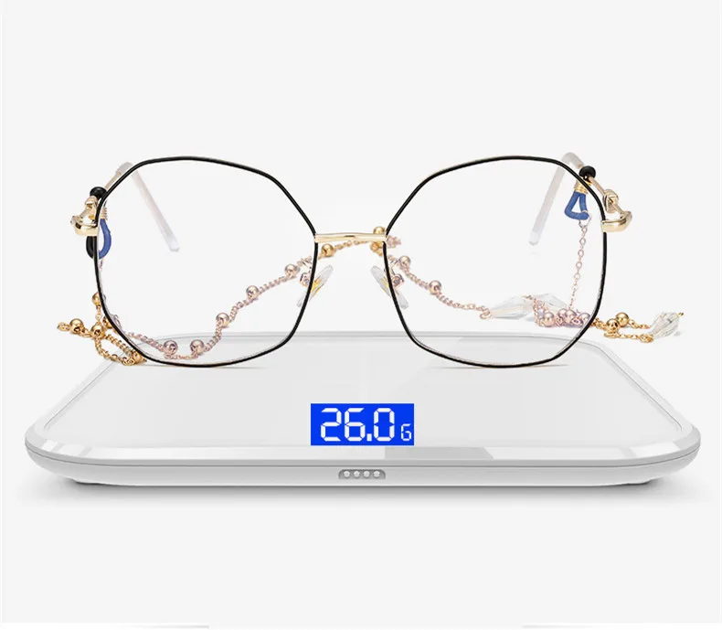 YOOSKE, анти-синий светильник, женские очки, большие очки, оправа, оптическая оправа с металлической цепью, аксессуары для очков