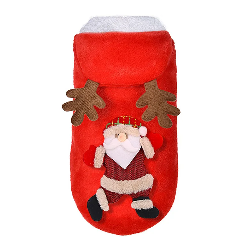 Рождественский костюм для домашних животных, для маленьких собак, кошек, зимняя одежда для щенков, кошек, чихуахуа, Мальты, пуловеры, пальто с капюшоном для собак, honden kleding - Цвет: Red Santa Claus
