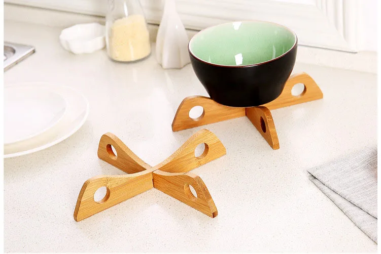 Detachable Wood Table Mat Tray Rack Kitchen Pot Heat Insulated Cooling Dish Potholders Gadget Holder Practical kitchen tools