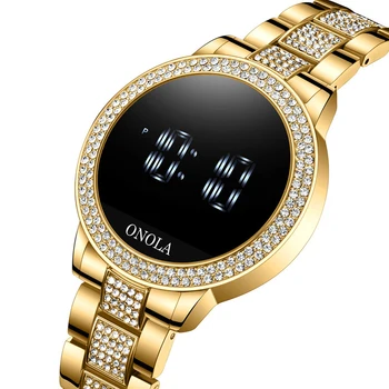 Reloj de negocios con pantalla táctil Led para mujer, pulsera de acero resistente al agua, movimiento de cuarzo, electrónico, a la moda