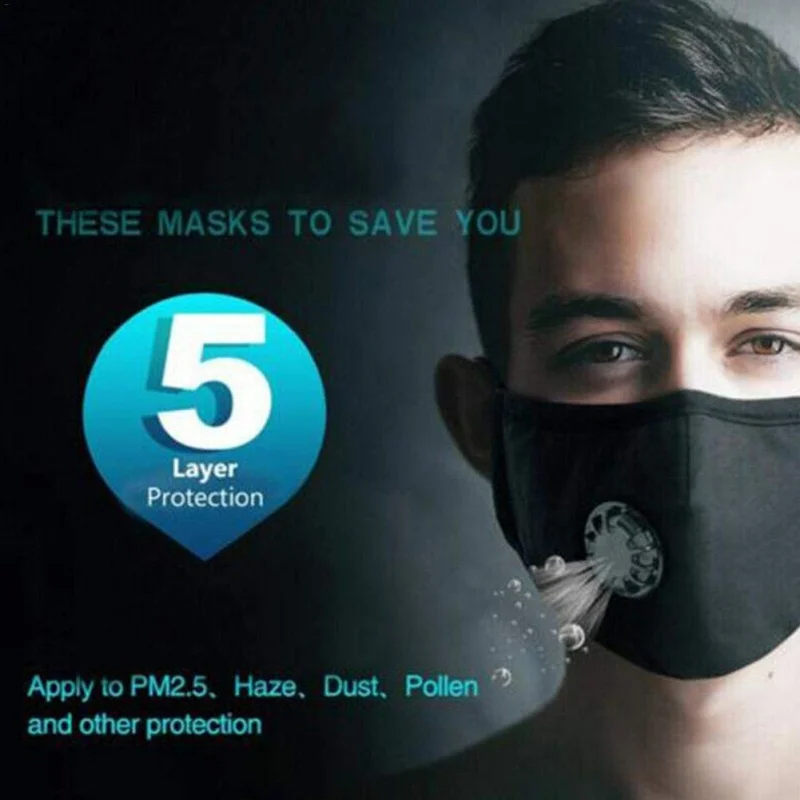 

5 Layers Protection Face Mask Cover Respirator Anti-Dust PM2.5 Mask + 2Filters Activated Carbon Mouth-muffle Healthy Masks