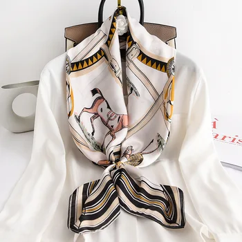 

Retro carriage Scarf For Women 90*90cm Square Scarf Silk Feeling Spring Summer Beach Shawl Decoration