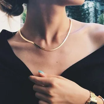 

Gold Silver Color Simple Snake Chain Choker Necklace for Women Clavicle Chains 2020 Fashion Jewelry Short Necklaces Female New