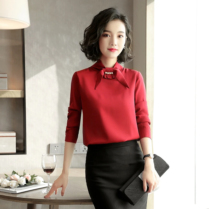  Elegant Womens Tops and Blouses Real Silk Shirt Spring Autumn Clothes Koreal Ladies Office Wear Blo