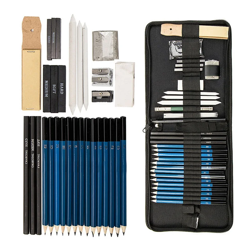 

36pcs/set Drawing Sketching Pencils Set Charcoal Graphite Artist Sketching Kit Wood Pencil Pencil Bags Students Art Supplies
