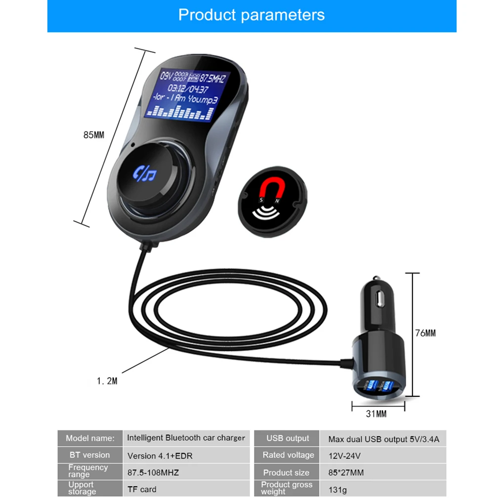 Bluetooth fm-передатчик usb порты Автомобильное зарядное устройство аудио приемник Handsfree Mp3 плеер ЖК-дисплей