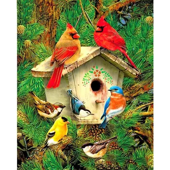 

5D DIY Diamond Painting Bird House and Pine Tree Embroidery Cross Stitch 5D Home Decor Gifts Creative Mosaic Kits Hobby Crafts