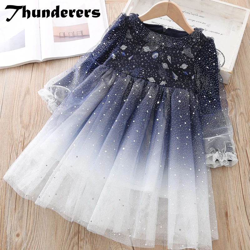 

Thunderers 2019 New Fashion Kids Princess Dress For Girls Gradient Color Sequin Long Sleeve Children Party Dress Clothes 24M-6Y