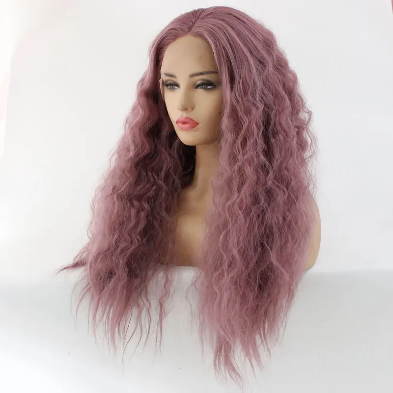 Lavender Purple Natural Curly Heat Resistant Fiber Hair Synthetic Lace Front Wigs Glueless Natural Hairline For Women Girl Wigs