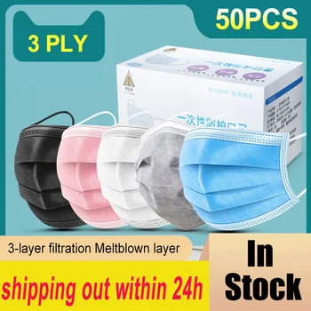 

50PCS Disposable Non-woven Medical Face Masks Breathable Anti-Pollution 3 Ply Filter Safety Dust Mask Meltblown Surgical Mask