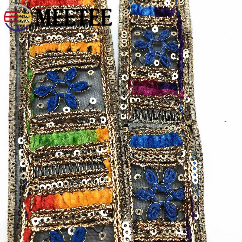 3 метра Этническая золотая нить вышитая кружевная отделка блестки тесьма ленты