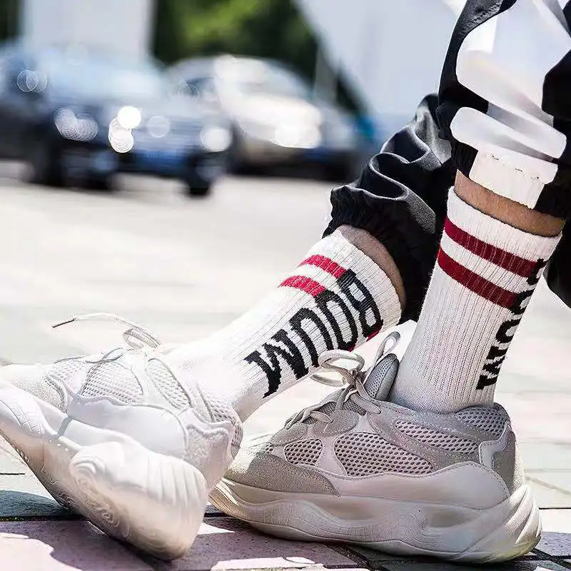 Socks Nice Brand Sock Male Letter BOOM Tube Female Tide European And American Streetwear Hip-Hop Wild High-Top Skateboard Socks