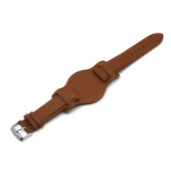 Handmade Genuine Leather Cuff Watch Bracelet in Various Colors - 22mm (Brown - 1)