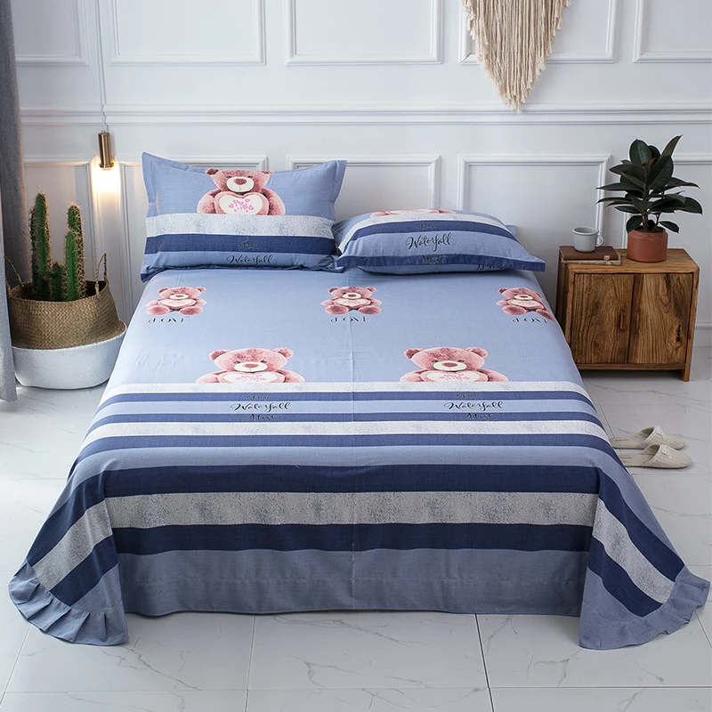 Naughty bear Высокое качество хлопок king size постельное белье жаккард Многоцветный Зимний цветочный плоский лист домашние постельные принадлежности - Цвет: Naughty bear
