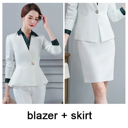 white skirt set Женская офисная одежда, длинный рукав, Блейзер, брюки, набор, модная юбка, набор, деловая одежда - Color: white skirt set