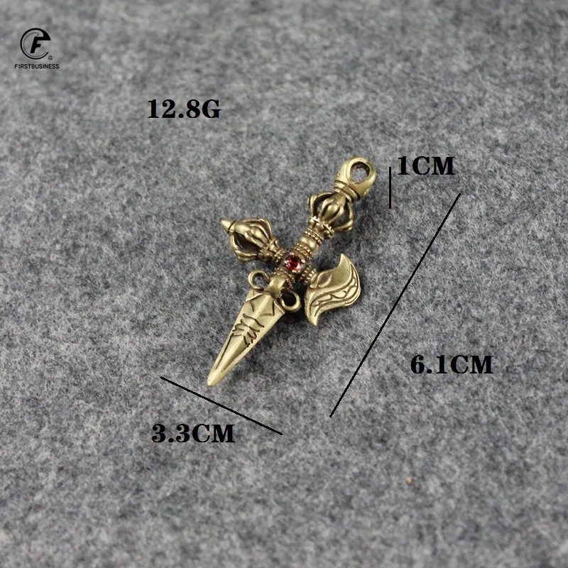 Copper Enamel Beads Vajry Pestle Ornaments Vintage Brass tea needle Key Chains Pendants Buddha Instruments Lucky Home Decoration