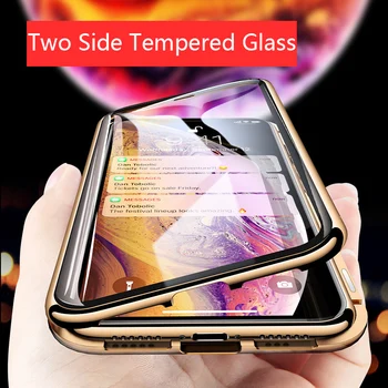 

360 Metal Magnetic Adsorption Case For iPhone 11 Pro XS MAX 7 8 6 6s Plus XR Double Sided Tempered Glass Protector Back Cover