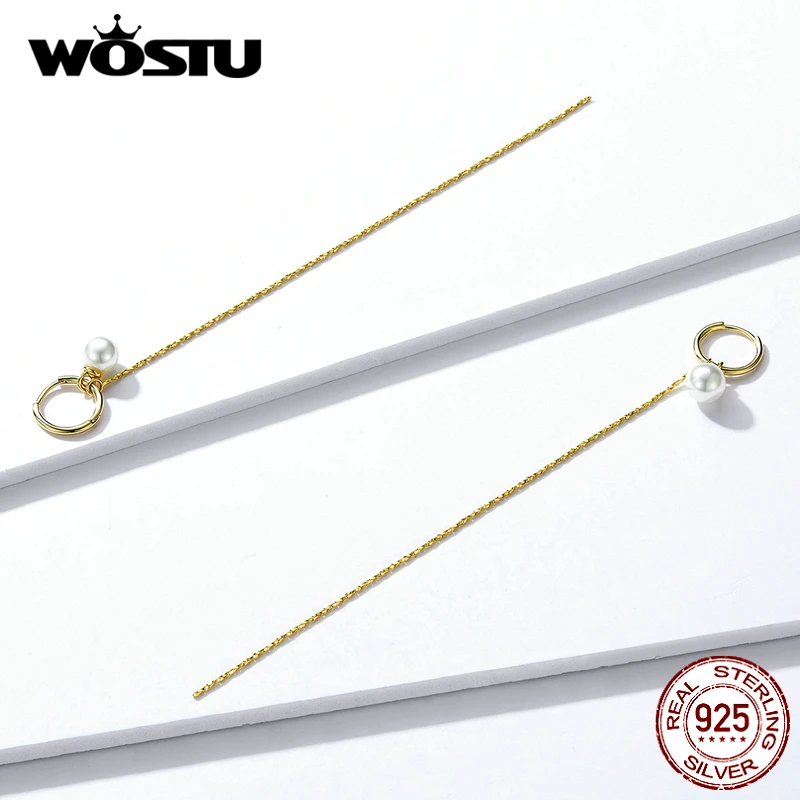 WOSTU,, настоящая 925 пробы, серебряные, золотые, жемчужные кисточки, серьги для женщин, горячая мода, простой стиль, серьги, ювелирное изделие, подарок CTE325