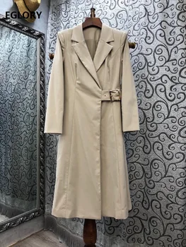 

Top Quality New Fashoin Long Trench Coat 2020 Autumn Winter Women Notched Collar Buckle Waist Casual Overcoats Female Outwear