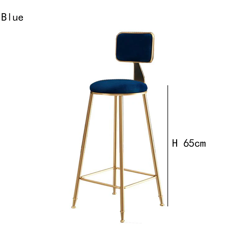 Минималистичный Современный барный стул из кованого железа, домашняя спинка, нордический комфорт, обеденный стул, высокий стул, ресторанный стул для кафе, барный стул - Цвет: B blue 65cm