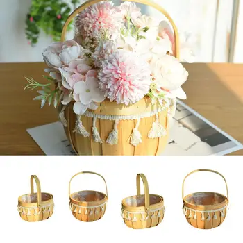 

Hand-woven Basket Flower Basket Wooden Picnic Storage Basket Household Sundries Clothes Food Organizer Desktop Decoration