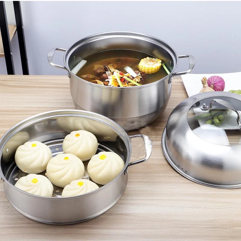 Borrey Stainless Steel Steam Basket Pot Thicken Double Boiler Steamer Pot  Soup Pot Induction Cooker Gas Stove Metal Steamer Pan - Boilers - AliExpress