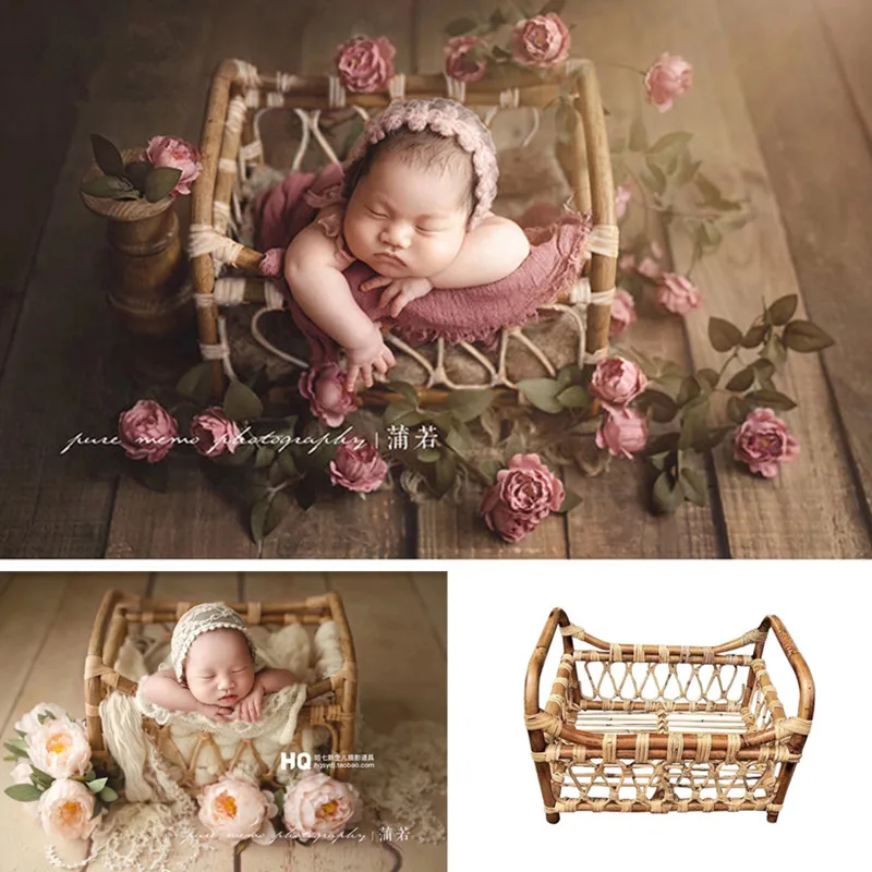 

Newborn Photography Props Furniture Hand-Woven Rectangular Rattan Basket Baby Girl Boy Accessories Studio Fotografia Posing Sofa