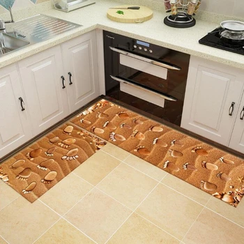 

2PCS Kitchen Mat Water Absorbing Anti-Slip Floor Cover Rugs For Bathroom Laundry Printed Carpet Doormat Hallway Bath Mat
