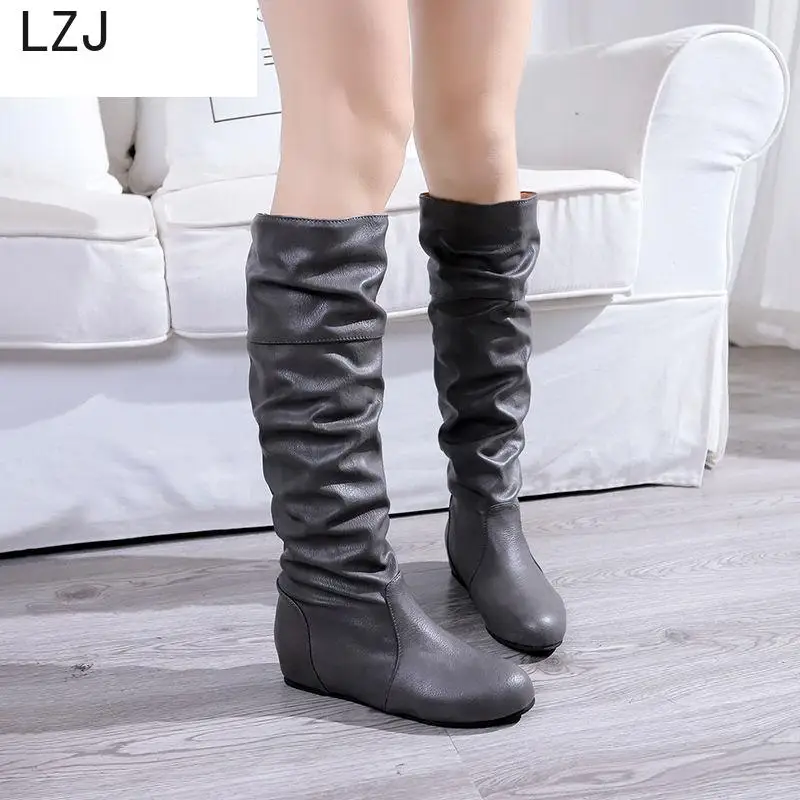 

LZJHOT New Faux Suede Slim Boots Sexy High Women Fashion Winter Thigh High Boots Shoes Woman Fashion Botas Mujer Mid-calf