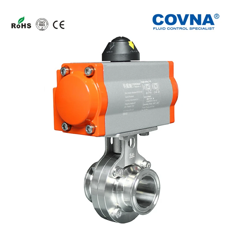 Зажим 3 ''санитарный пневматический клапан бабочка OD91mm ID72mm двойной действующий пищевой контроль дисковый затвор SS304