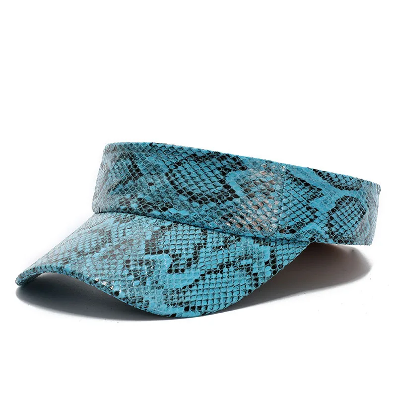 Men Women's PU Leather Snakeskin Visor Cap Sun Protection Beach Traveling Club Visor Hat Red Blue Brown 5