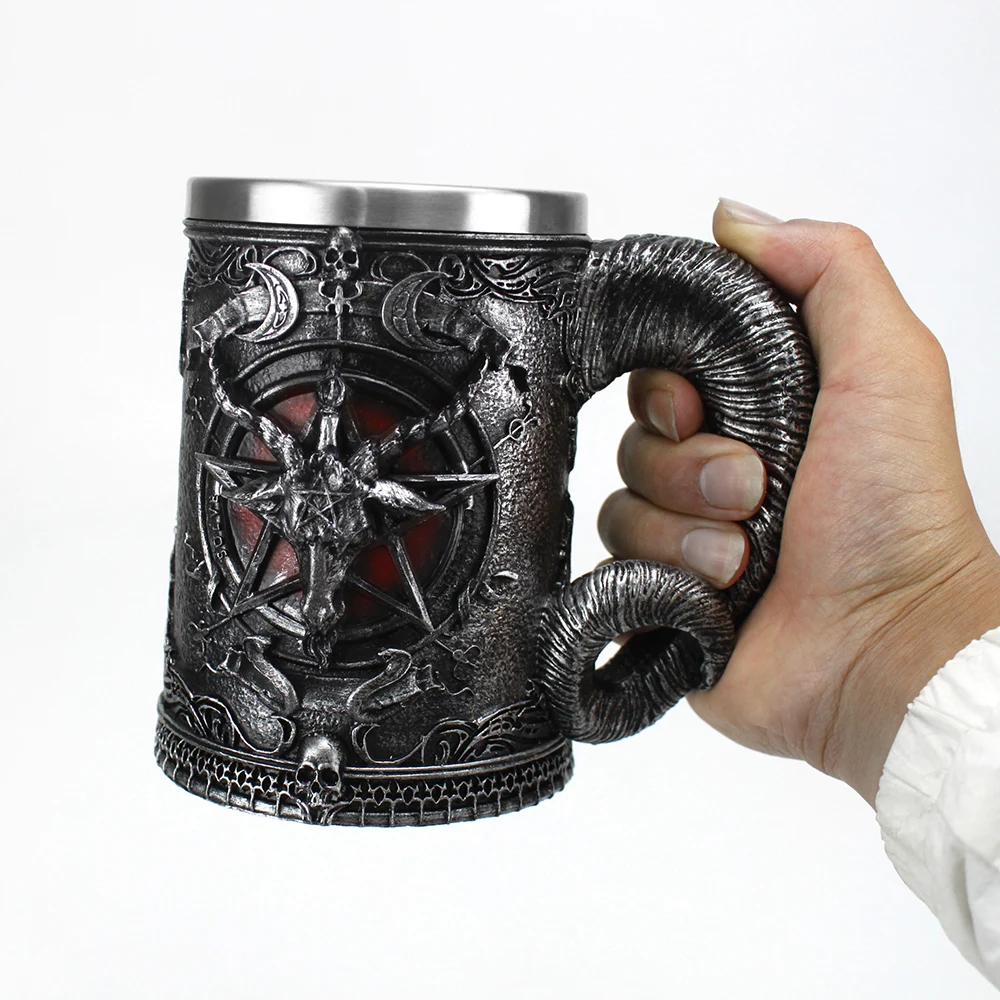 Baphomet кружка, кружка, нержавеющая сталь, смола, 3D, Baphomet, пентаграмма, Sabbatic готическое, Викка, языческий рог, пивная кружка, кружки, 600 мл