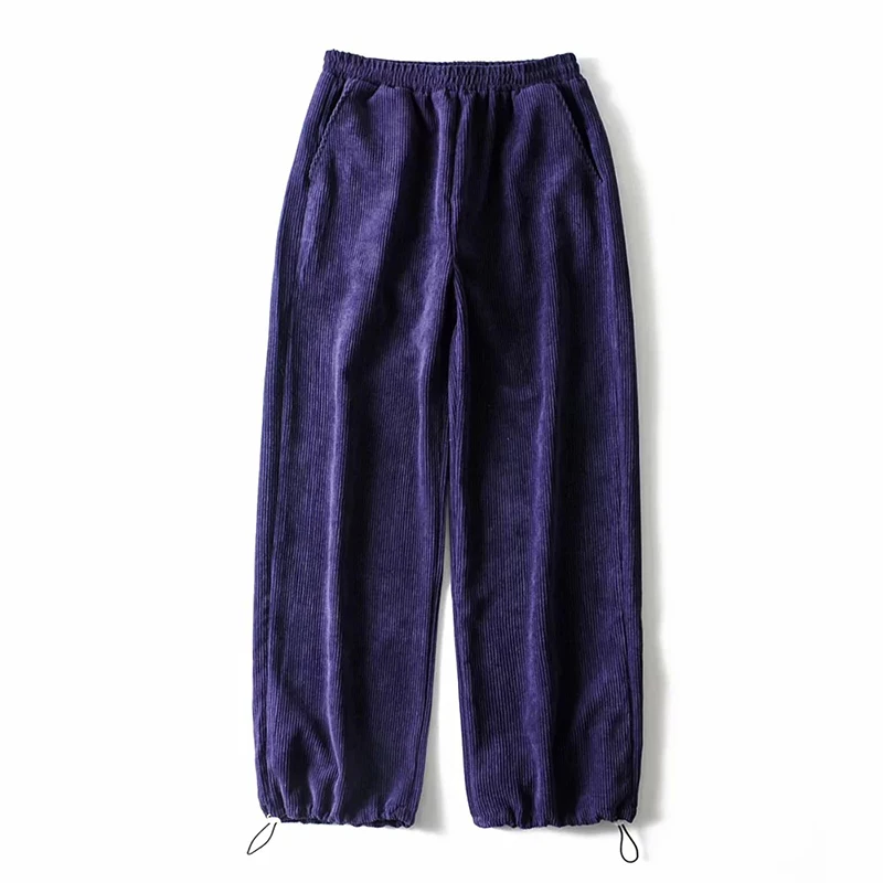 Винтажные фиолетовые вельветовые свободные прямые широкие штаны с завязками на подоле, шаровары в стиле хип-хоп, спортивные штаны, уличная одежда, корейские повседневные штаны - Цвет: Фиолетовый