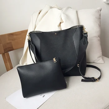 

2 sets retro stitching PU bag ladies large capacity mother bag handbag casual shoulder bag Messenger bag ladies wallet