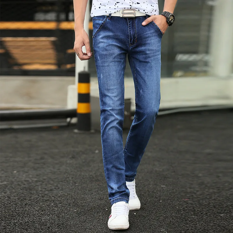 

Jeans Men's Elasticity Autumn Slim Fit Straight-Cut Youth Men Loose-Fit Summer Casual Long Pants Men's Medium Waist