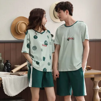 

Couple pajamas men's and women's cotton short-sleeved couple's home clothes community group purchase live broadcast