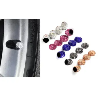 

4pcs Diamond-Encrusted Valve Cap Creative Modified Car Tire Cap Diamond Valve Core Cap Diamond Shiny Dust Cap Auto Parts