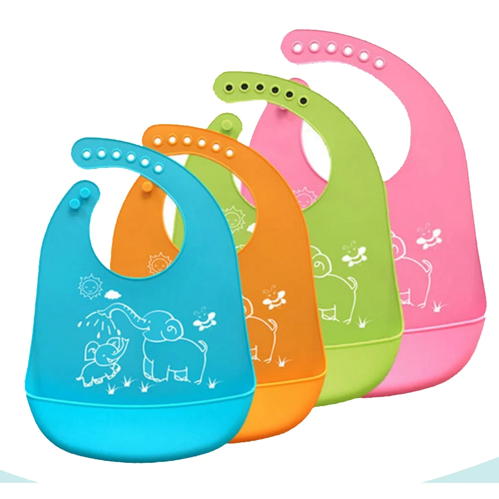 

Hot ! Baby Bibs Baby Waterproof Soft Silicone Bibs Infant Cartoon Print Animals Adjustable Feeding Tools